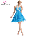 Grace Karin Halter Design Sequins kurze Mini Cocktailkleider Blue Chiffon Cocktail Party Kleid CL3472